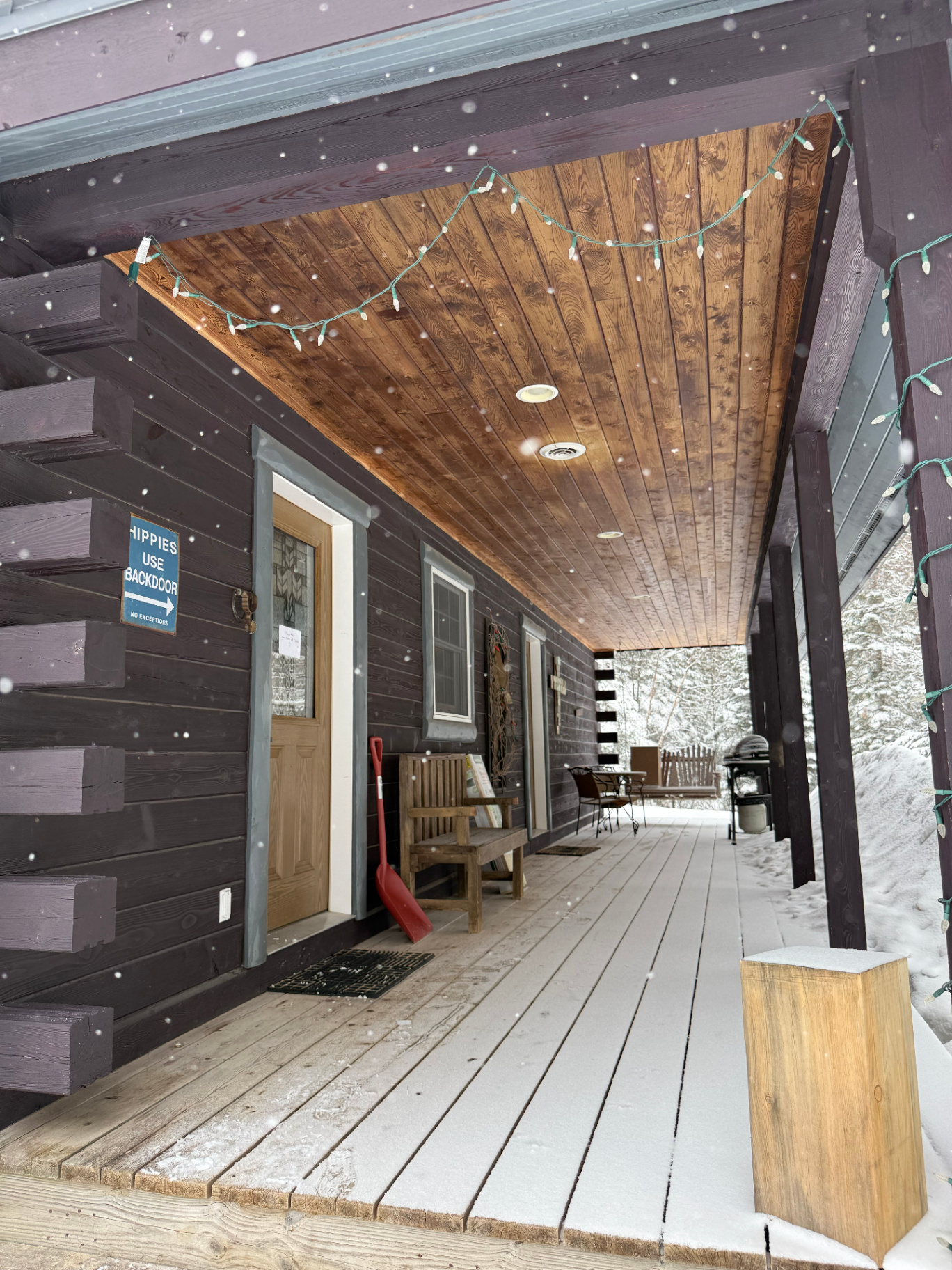 Covered porch with fresh snow
