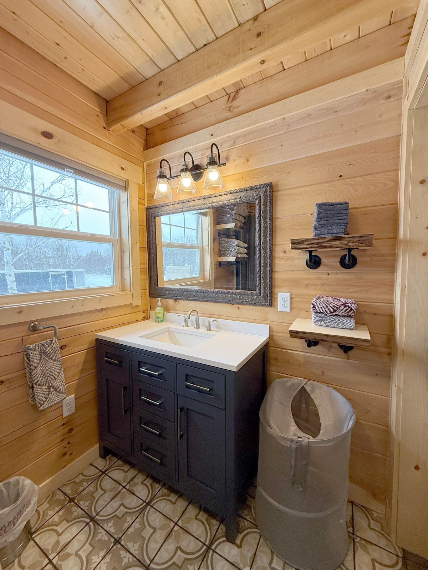 Bathroom vanity with custom shelving